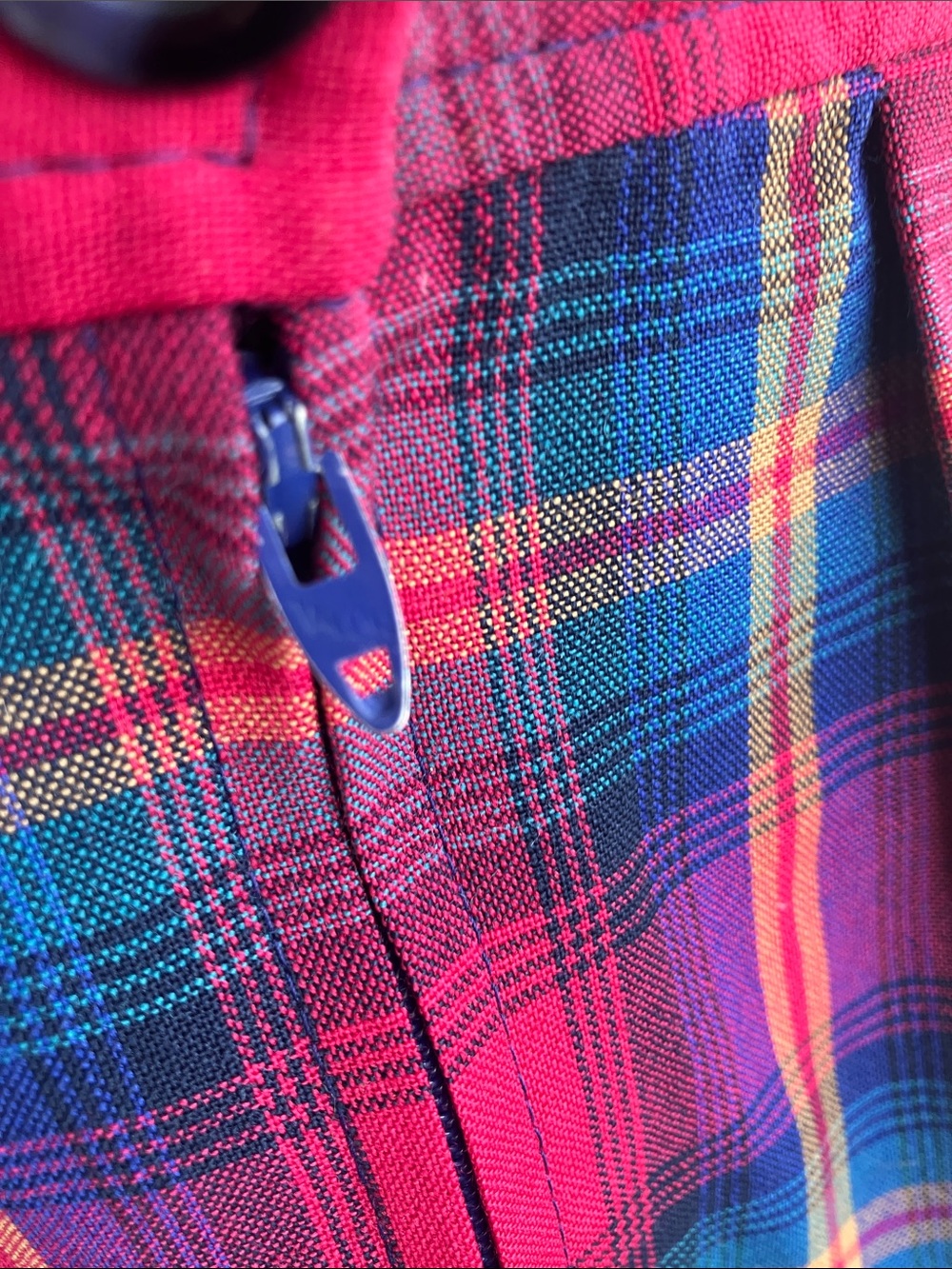 Vintage 70s 80s Pendleton Magenta Red and Royal Blue Madras Plaid Midi Skirt - Picture 6 of 8